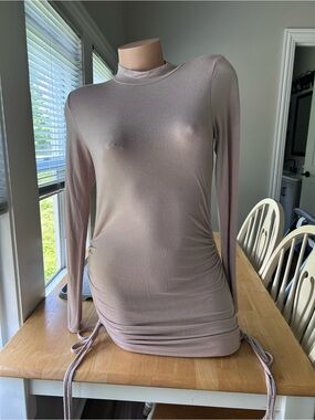 Forever 21 Blush Pink Long Sleeve Ruched Side Mini Dress